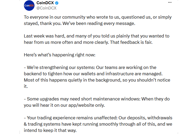 CoinDCX Official Note on Hack