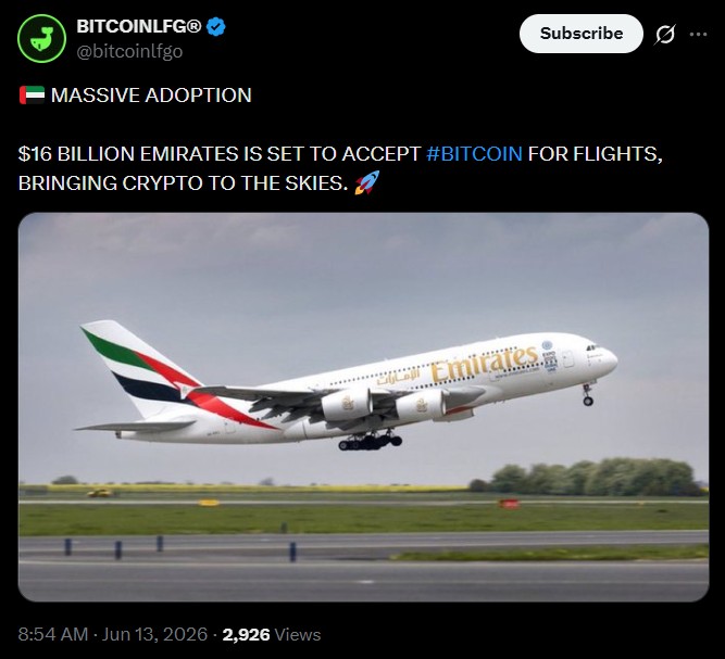 Emirates accept crypto flights