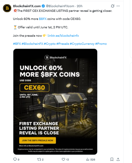 First Listing Partner Reveal post by Blockchainfx