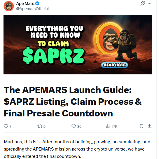 ApeMars APRZ listing June 6 2026 presale ends 