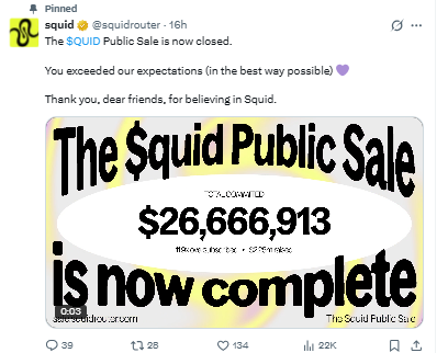 Squid Router QUID public sale raises $26.6M Squid Router QUID public sale raises $26.6M