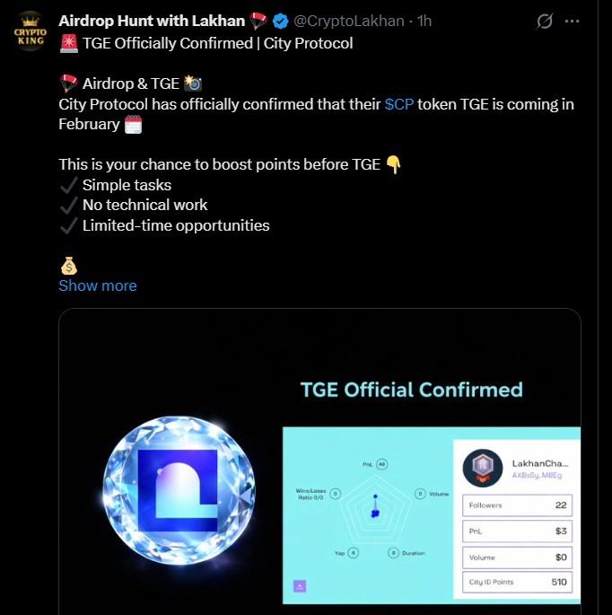 City Protocol TGE Confirmed: $CP Token Set for February Launch