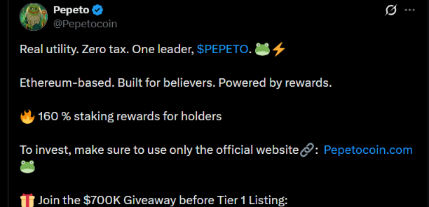 Pepeto crypto presale news X post Pepeto crypto presale news X post