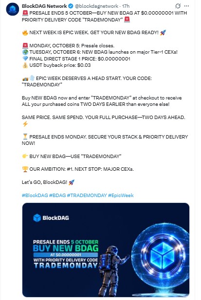 Today Post Presale Ends October 5, "TRADEMONDAY" Code Today Post Presale Ends October 5, "TRADEMONDAY" Code