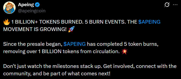 Apeing crypto presale X post Apeing crypto presale X post