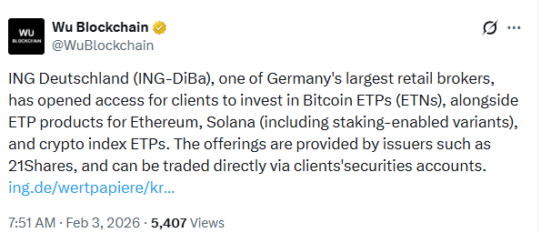 ING Deutschland Crypto ETPs enable Bitcoin Ethereum and Solana investing