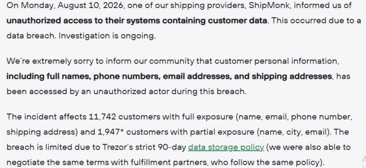 Trezor official webiste blog screenshot showing hack details Trezor official webiste blog screenshot showing hack details
