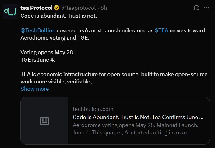 Code Is Abundant: TEA protocol TGE Date
