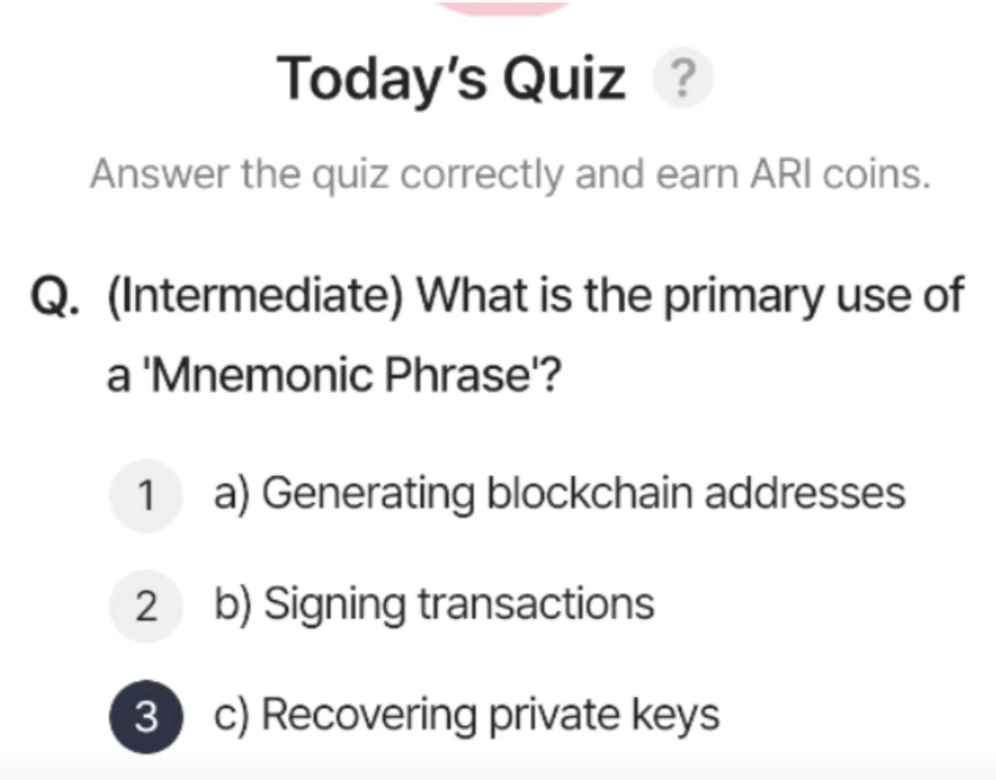 ARI Wallet Today Quiz
