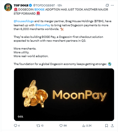DOGE MoonPay partnership 6000 merchants adoption 2026