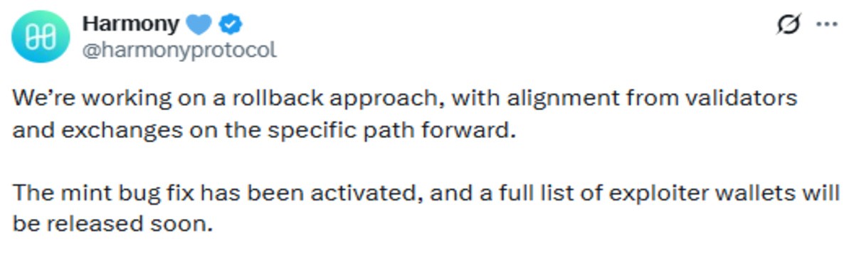 Official Harmony X post showing latest update on hack Official Harmony X post showing latest update on hack