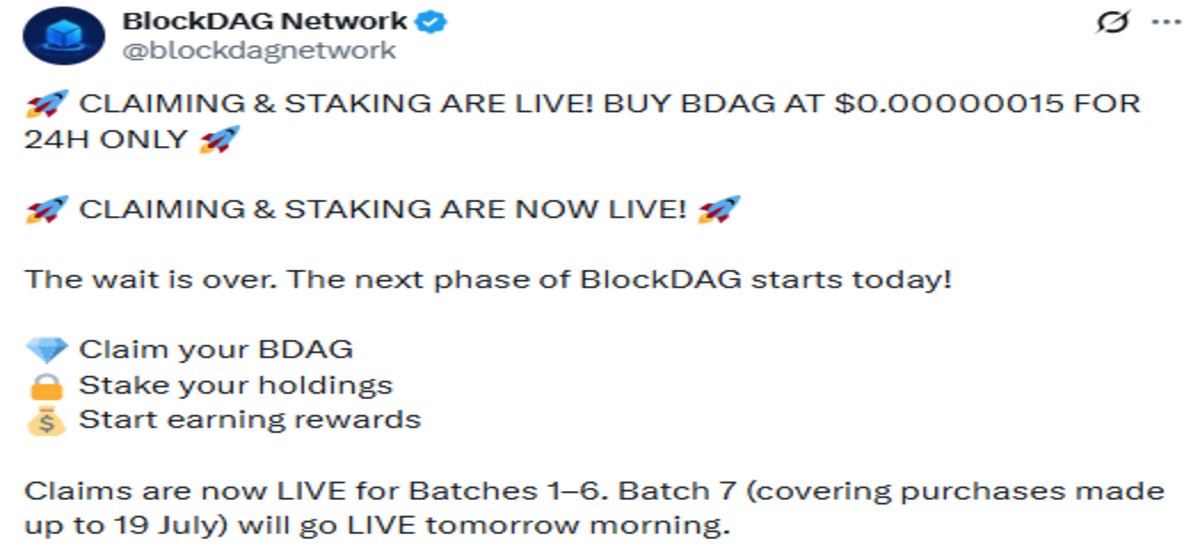 Official X post screenshot of staking announcement Official X post screenshot of staking announcement