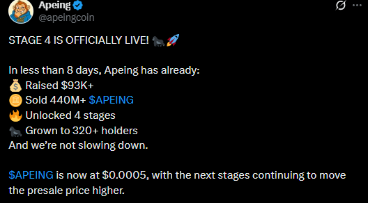 Official Apeing X Post screenshot Official Apeing X Post screenshot