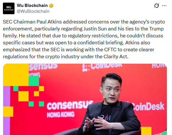 SEC crypto enforcement debate as Paul Atkins testifies before lawmakers