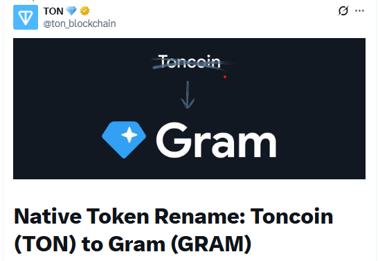 TON Coin rebrands to GRAM 
