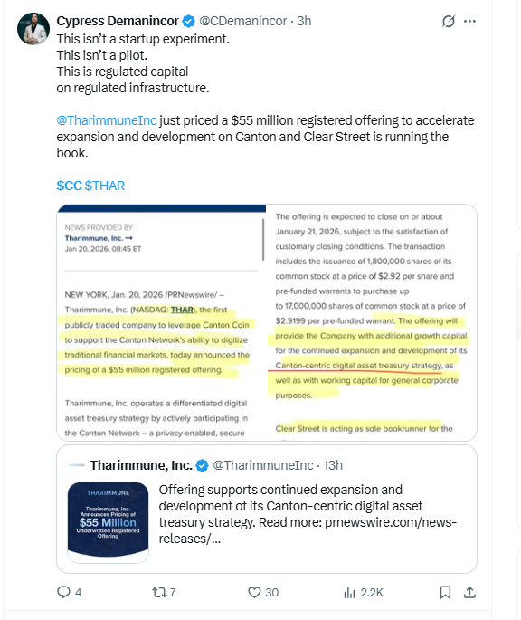 Tharimmune Inc. (NASDAQ: THAR) is set to close a $55 million capital raise today, January 21, 2026.