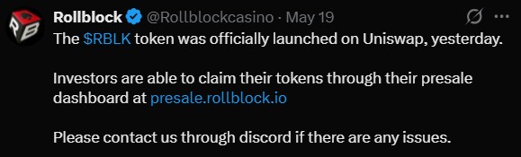 Rollblock Uniswap listing 