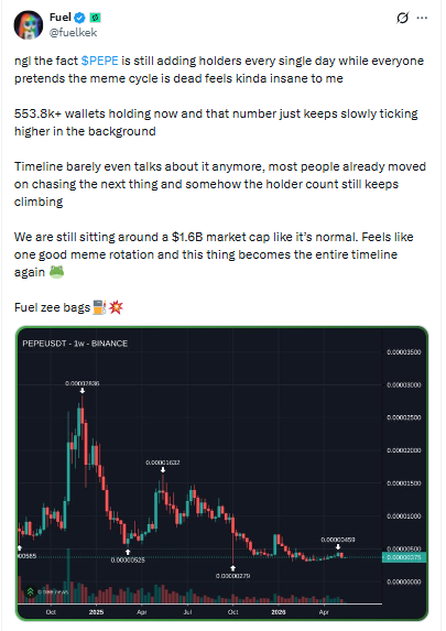 Fuel tweet about PEPE holders growing market cap Fuel tweet about PEPE holders growing market cap