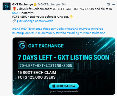 GXT promoted a redemption code, "7D-LEFT-GXT-LISTING-SOON