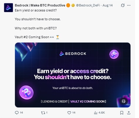 On X, the Bedrock DeFi vault teaser