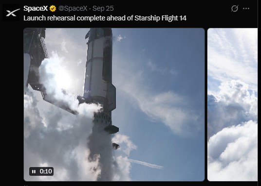 SpaceX confirmed on September 25 that launch rehearsals were complete