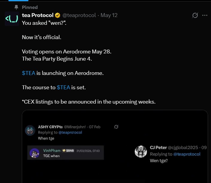 Official Tea Protocol TGE Date and Details