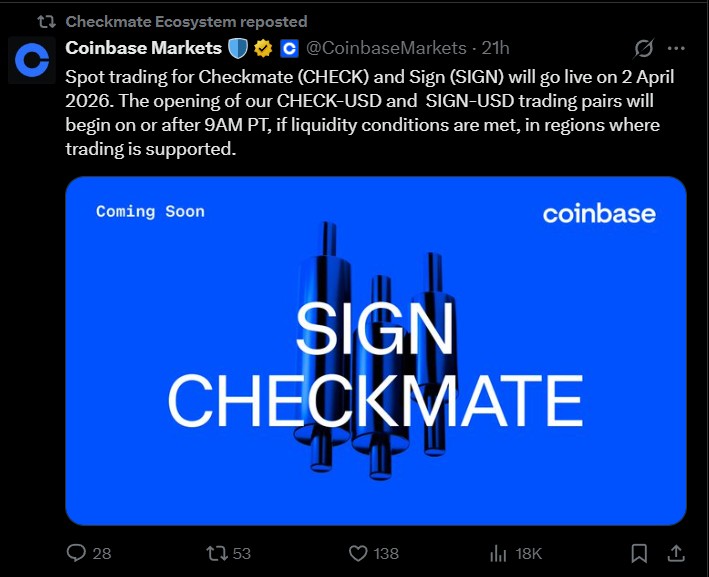 Checkmate on Coinbase is live