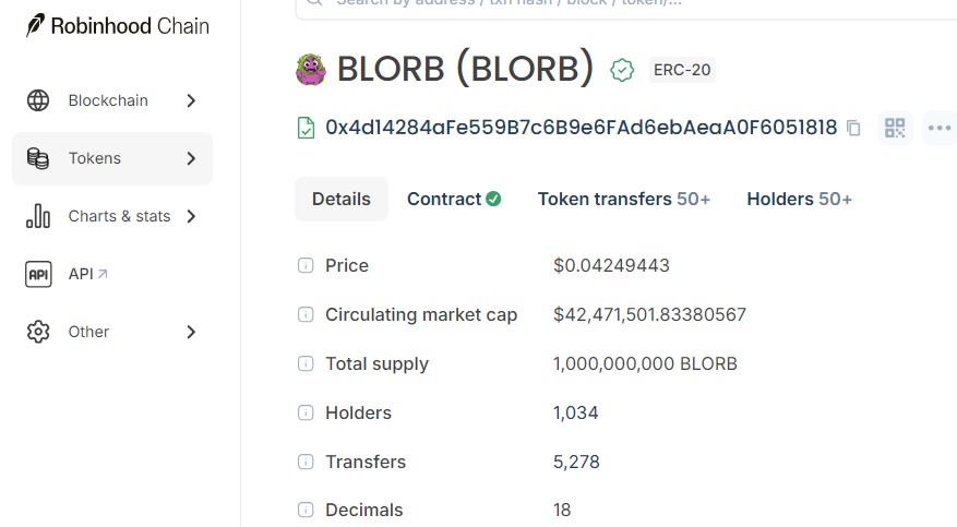 Robinhood Chain block explorer data Robinhood Chain block explorer data
