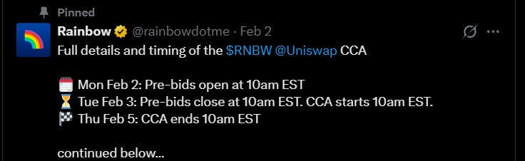 RNBW Uniswap CCA auction schedule