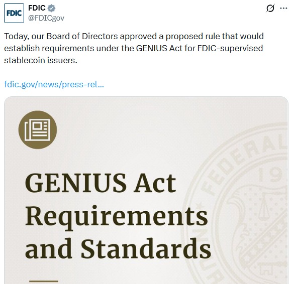 FDIC stablecoin proposal on GENIUS Act standards