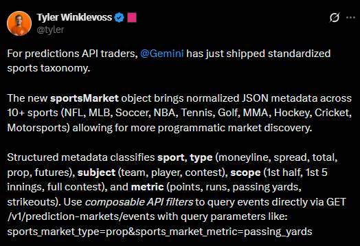 Sports market Gemini Tweet