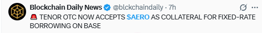 $AERO Crypto News Today: TENOR OTC Adds AERO as Collateral