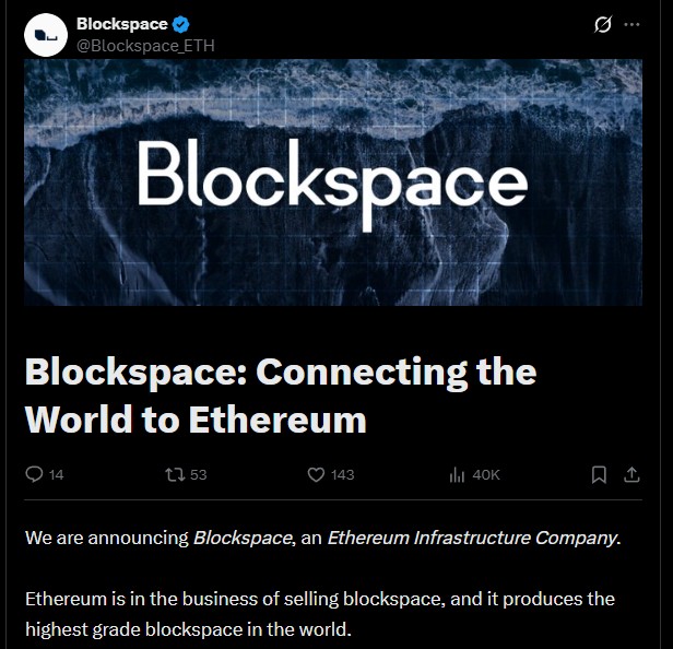 Blockspace Launches to Strengthen Ethereum Infrastructure Blockspace Launches to Strengthen Ethereum Infrastructure