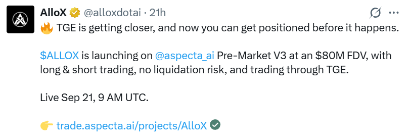 AlloX Pre-Market news AlloX Pre-Market news