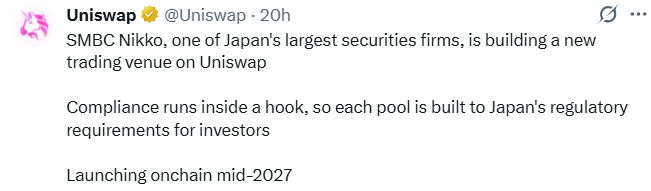 Uniswap News: SMBC Nikko Is Building a Trading Venue on Uniswap