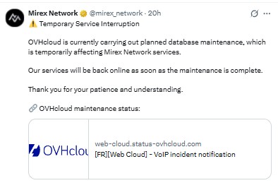 OVHcloud is currently carrying out planned database maintenanc