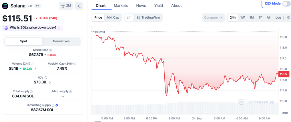 CoinMarketCap chart showing SOL price CoinMarketCap chart showing SOL price