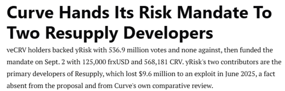 Curve DAO risk news the defiant official report screenshot Curve DAO risk news the defiant official report screenshot