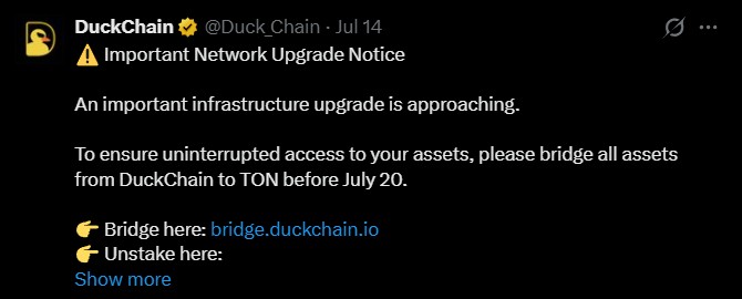 DuckChain Announces Urgent Network Upgrade for Asset Migration DuckChain Announces Urgent Network Upgrade for Asset Migration