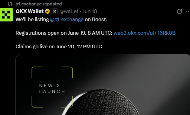 OKX Wallet Lists o1 Exchange on Boost OKX Wallet Lists o1 Exchange on Boost