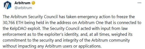 Arbitrum Security Council successfully recovered $71M ETH from hack