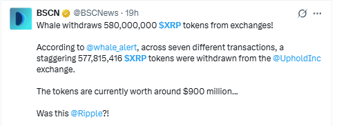 580 million XRP withdrawal