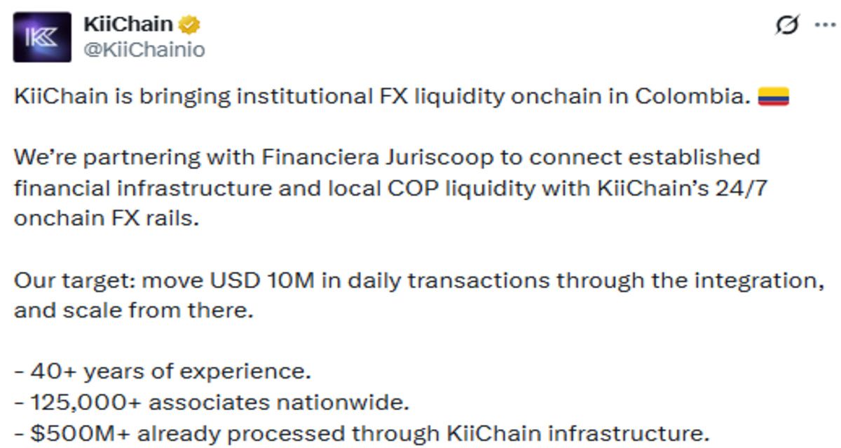 KiiChain News official X Post screenshot showing update KiiChain News official X Post screenshot showing update