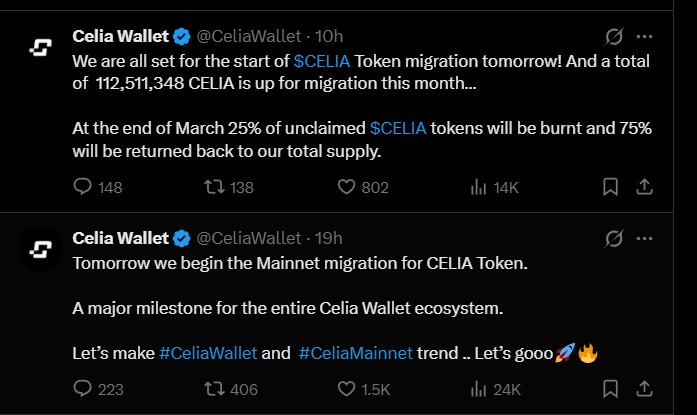 Celia Token Mainnet Migration
