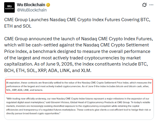 CME Crypto Index Futures launch June 8 2026 