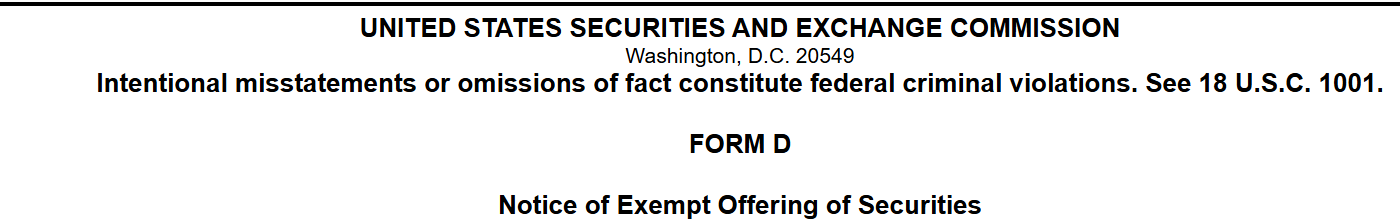 SEC Form D Filing SEC Form D Filing