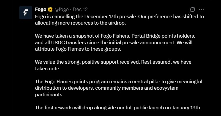 Fogo Presale Cancelled