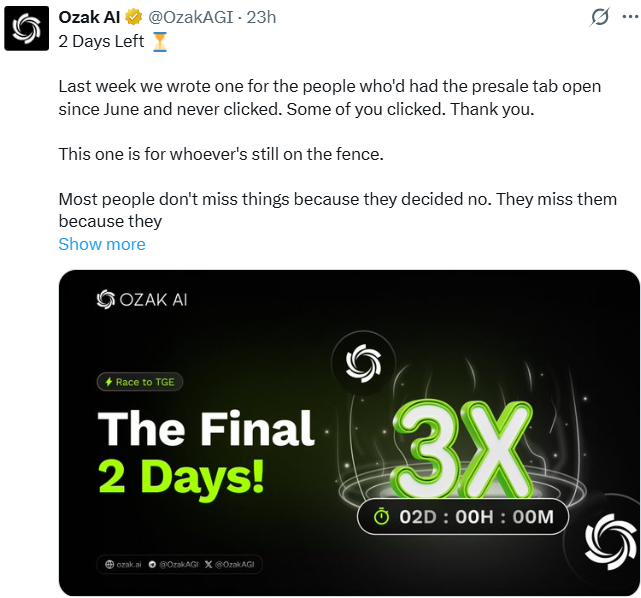 Ozak AI Presale: Only 2 Days Left