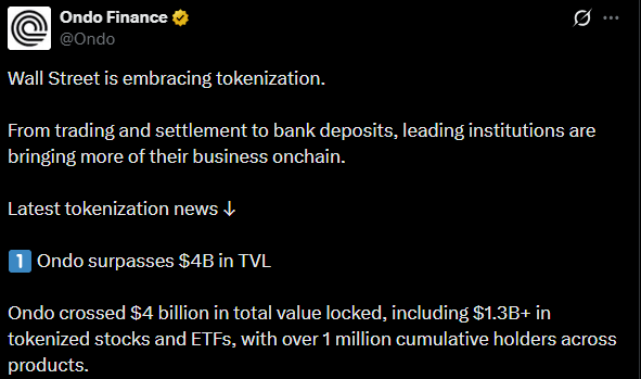Wall Street tokenization X post Wall Street tokenization X post