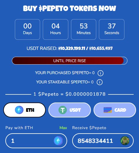 Pepeto Presale progress
